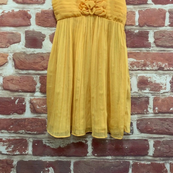 Anthropologie Ark & Co Dress Women's Yellow Tan Sheer Pleated Sleeveless Zip Up - Picture 4 of 8